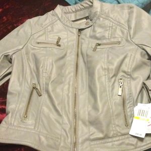 Gray, vegan leather jacket